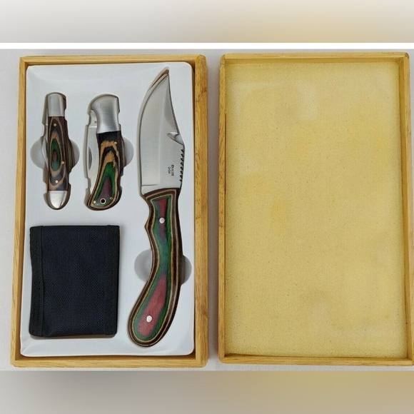 3 Piece Knife Set with Wood Box Stainless Steel Blades Pakkawood Handles NIB - Picture 3 of 7
